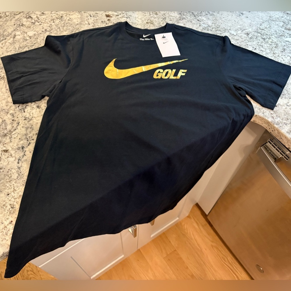 NWT Nike Black Golf T-Shirt with Gold Logo Size M